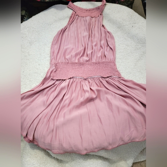 DO+BE high neck silky pink dress. NWOT Elastic waist, tie down the sides - Picture 5 of 11